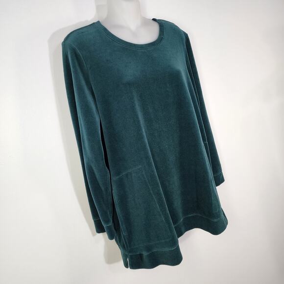 Denim & Co Shirt Top Womens Size MP Velour Tunic Green Pull On Pockets A390300 - Picture 4 of 10